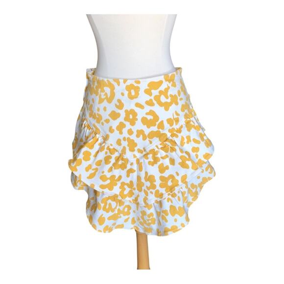 MOTHER NWT Women's Yellow/White Floral Leopard The Ruffle Denim Mini Skirt 26 - Picture 2 of 16